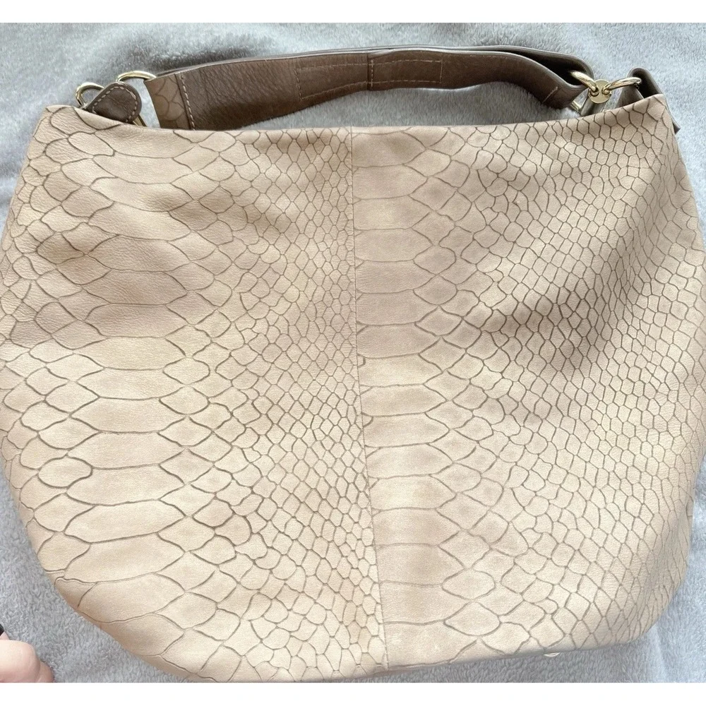 Coccinelle Hobo Slouchy Python Embossed Leather Bag Beige